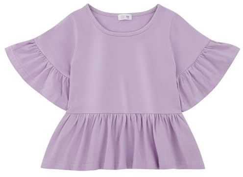 KAKU NANU Camiseta Lila Lisas Niña Manga Top Corta Camiseta de Algodon Ropa Verano Niña 7 8 Años