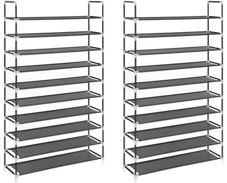 SONGMICS Set da 2, Scarpiere a 10 Livelli, Scaffali Portascarpe, Ogni Scarpiera per Fino a 50 Paia di Scarpe, Soggiorno, Ingresso, Guardaroba, Tessuto non Tessuto, 100 x 29 x 175 cm, Nero ZH2504067