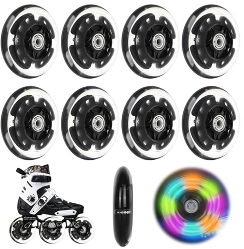 8 Pack Inline Skate Rollen, 72mm Leuchtende Scooter Räder 82A mit Kugellager ABEC-7, Schwarztransparent, Universell Inline Skate Teile Räder für alle Arten von Rollschuhen