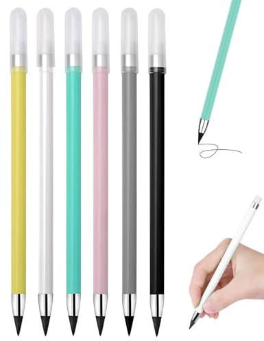 Paquete de 6 lápices eternos sin tinta con goma de borrar, no necesitan afilarse, reutilizables para escribir y dibujar