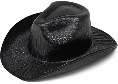 2 Stück Blinkender Bunter Cowboyhut für Damen und Herren,Breiter Krempe Unisex Hat weitem,Cowgirl Kostüm zubehör,für Tourismus,Camping,Karneval,Halloween,Fasching,Mottoparty,Musikfestival,Schwarz