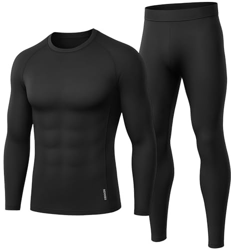 BENNIES Thermal Underwear Mens Set Mens Thermals Top and Bottoms Long Sleeve Tops Long Johns Thermal Base Layer Thermals Men's Thermal Underwear T Shirt for Winter Ski Sports Black XS