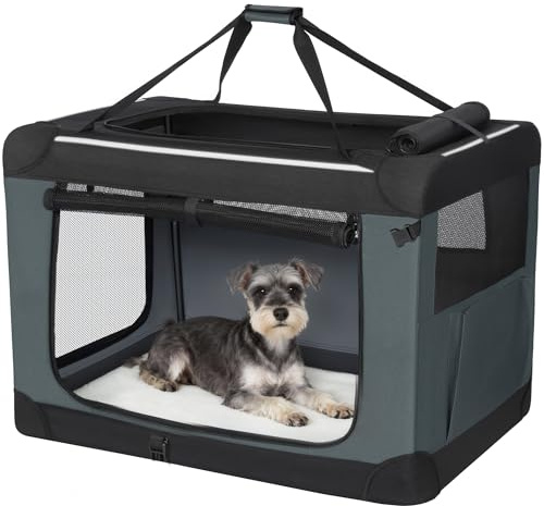 Fobyfurny Hundebox Faltbar mit 3-Türen, 60 x 42 x 42 cm, Grau