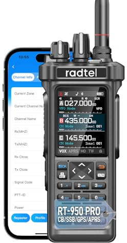 Radtel RT-950 PRO Amateurfunkgerät, GPS/APRS, 10W Walkie-Talkie, Handfunkgerät mit großer Reichweite, AM/FM/CB/SW/MW/LW RX, Bluetooth-App-Programmierung, NOAA, Spektrumanalysator