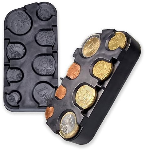 Euro myntdispenser 2 stycken i dubbelpack mynthållare myntlåda småpengar sorterare
