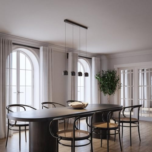 NEONA GAIA LED Pendelleuchte Chrom dimmbar mit Fernbedienung – 5-flammige Hängeleuchte mit Kugeldesign, CRI 98, warmweiß 2700K, 2687 Lumen, 15W, höhenverstellbar (Schwarz Chrom)