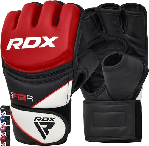 RDX MMA Gants d'entraînement, Maya Hide Cuir, Mitaines Boxe Grappling Sparring, Ventilé Ouvert Paume, Protection Poignet Main, Kickboxing, Muay Thaï, Arts Martiaux Combat Gloves, Homme Femme, Noir, L