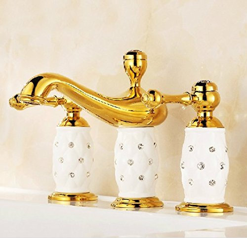 Gowe Luxe Laiton Poignée double Lavabo Robinet, couleur or robinet de lavabo, eau chaude et froide Mitigeur de lavabo