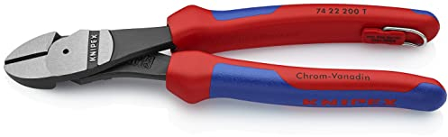 Knipex Kraft-Seitenschneider schwarz atramentiert, mit Mehrkomponenten-Hüllen, mit Befestigungsöse zum Anbringen einer Absturzsicherung 200 mm 74 22 200 T