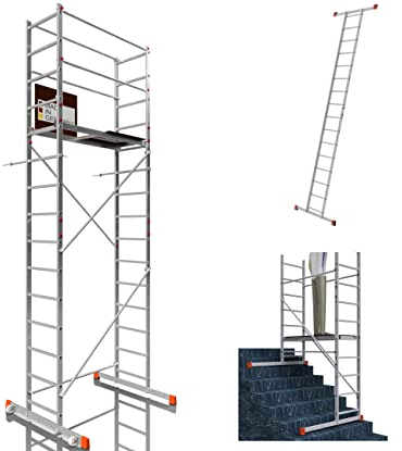 ALTEC AluCombine® 3.0-500 | 5m | Alu Fahrgerüst mit Traverse, 2 Rollen und Wandanker | EN131 | Baugerüst Rollgerüst Montagegerüst Anlegeleiter Treppengerüst