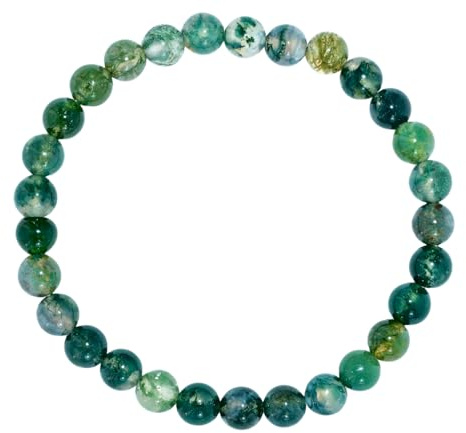 Taddart Minerals – Grünes Armband aus dem natürlichen Edelstein Moosachat mit 6 mm Kugeln auf elastischem Nylonfaden aufgezogen - handgefertigt