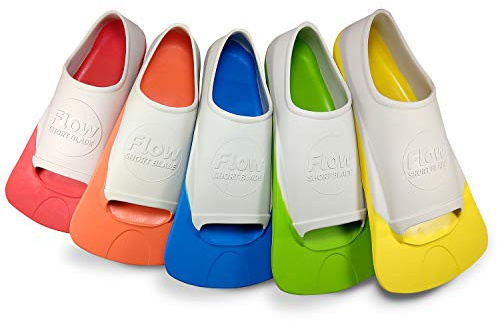 Flow Premium Rubber Short Blade Fins for Swim and Lap Training - Youth Sizes for Kids, Young Men, and Women (XXS 1-3 (Orange))