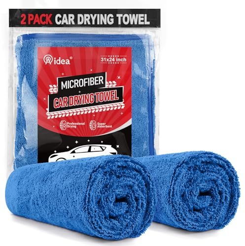 AIDEA Microfiber Towels for Cars-2PK, Large Professional Car Drying Towel, Scratch-Free & Absorbent Drying Towel for Cars, SUVs, RVs, Trucks, and Boats, 24inx 31in, Blue