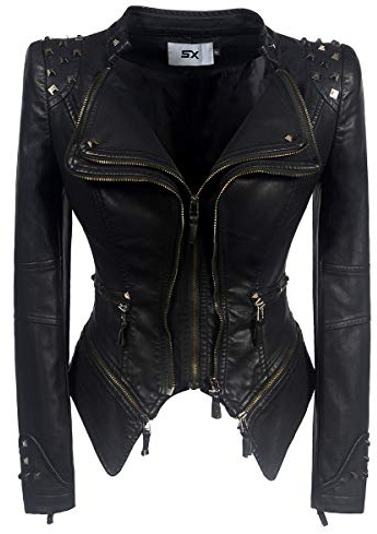 SX Damen Mode Revers Reißverschluss Nieten Schulter Revers Denim Jeans Blazer Moto Biker Jacke