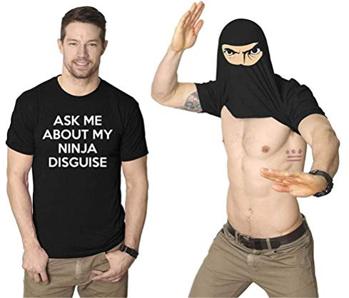 Inmindboom Mens Ask Me About My Ninja Disguise Flip T Shirt Funny Costume Graphic Humor Tee, Funny Fisherman T-shirt Gift, Adult Humor Costumes (L)