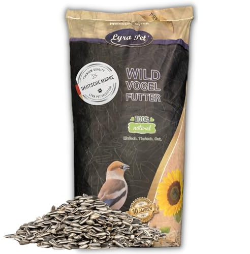 Lyra Pet® | 20 kg Sonnenblumenkerne Gestreift | Neue Ernte | Ganzjahres Vogelfutter für Wildvögel l Kräftige Schnäbel durch Harte Schalen | Optimale Energie & Nährstoffe | Ideal für Vogelhäuser | Wildvogelfutter für Sommer & Winter - Ideal für freilebende Vögel - Ölreiches Streufutter - Kräftige & gesunde Schnäbel