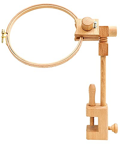 Chenfly Stickständer Für Tisch, Holzen Kreuzstich Ständer, Hoop Ring Tischständer, Tischstickrahmen Mit Verstellbarer Höhe, Eingebettetes Tischhaltergestell, Natürliche Holz Stickerei, Braun