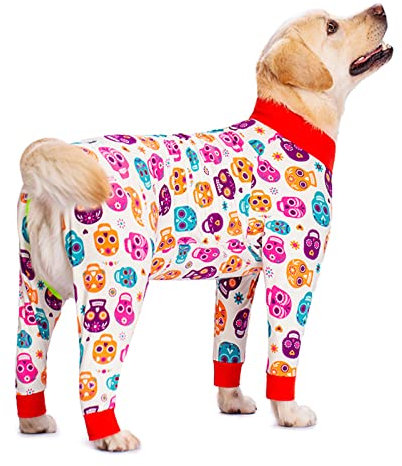 Dreamls Hundekleidung, Winter-Einteiler Pyjama Baumwolle Overall Mantel Anti-Haar-Hemd Partykostüm für mittelgroße große Hunde (30#:Weiß)