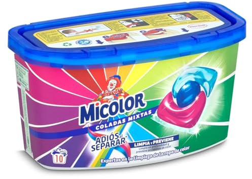 Micolor Detergente en Cápsulas Adiós al Separar (10 lavados), jabón para ropa de color en formato sostenible con poder quitamanchas que protege los colores