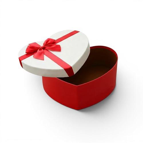 Emartbuy Heart Shaped Textured Red/White Gift Box 30 × 24.3 × 14.5 cm | Luxury Cardboard Rigid Gift Box With Ribbon | Premium Packaging for Valentines Day, Birthdays, Weddings & Special Occasion