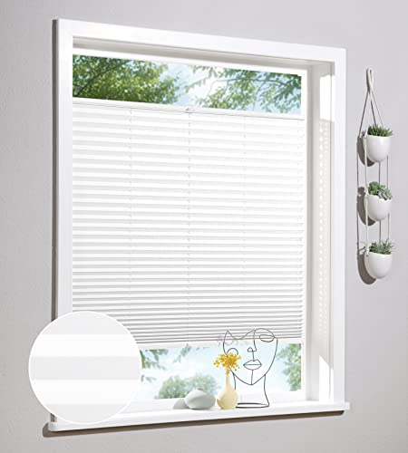 Deco Home | Plissee nach Maß, Personalisierbare Plissees mit & ohne Bohren, Sichtschutz Fenster, Faltrollos | Weiß