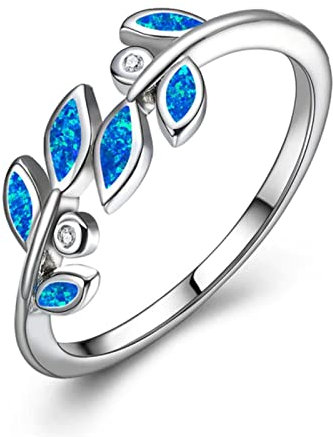 STOPI Boho Weiblicher Blauer Weißer Opal-Ring-klassischer Silberner Farb-Eheringe Für Frauen-Weinlese-kristallbrautblatt-dünner Verlobungsring
