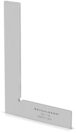 STAHLWERK Equerre plate 90° 200 x 130 mm DIN 875/1 Equerre de contrôle/Equerre de serrurier/Equerre de butée/Equerre de précision en acier inoxydable