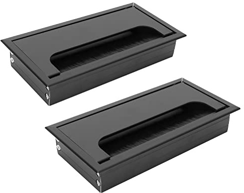 Desk Table Grommets, Aluminum Alloy Rectangle Cord Cable Wire Hole Cover Organizer Cable Tidies Port Hole Covers with Brushes for Home Office Table 6.3x3.1in