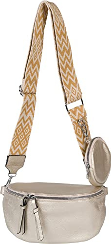 styleBREAKER Set de bolsos cruzados para mujer en forma de media luna, 2 piezas, con correa de hombro de patrón de rombos en zigzag 02012396, color:Dorado