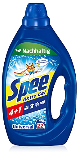 Spee Aktiv Gel Universal 4 + 1 Waschmittel (22 Waschladungen), Flüssigwaschmittel mit 4 + 1 Formel vereint Reinheit, Strahlkraft, Frische & Nachhaltigkeit, 20° - 95° C