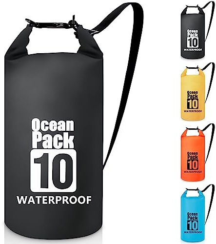 Invool Dry Bag, 5L/10L/20L/30L Waterproof Dry Bag, Dry Sack with Adjustable Shoulder Strap for Hiking, Swimming, Rafting, Surfing, Cycling, Camping, Fishing (Black)