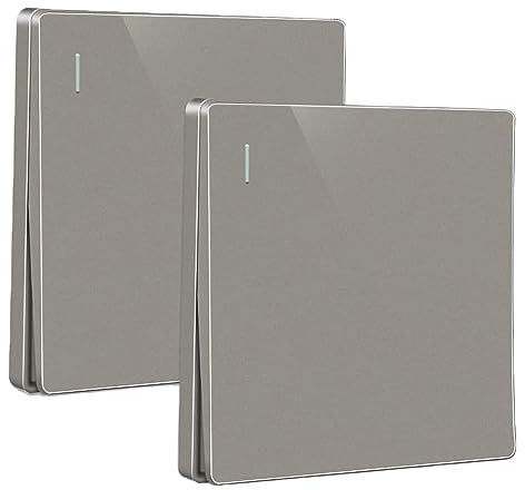 ZFQ Paquete de 2 interruptores de botón basculante, panel de pared gris, interruptor eléctrico de una sola luz, 1 banda de 2 vías, 10 A 250 V