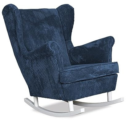 Family Meble Schaukelsessel Cord, Modell Bonito, Skandinavisch, Relaxsessel aus Webstoff, Loungesessel, Ohrensessel, Bequemer Sessel, Für Wohnzimmer, Esszimmer, Schlafzimmer, Büro, Blau