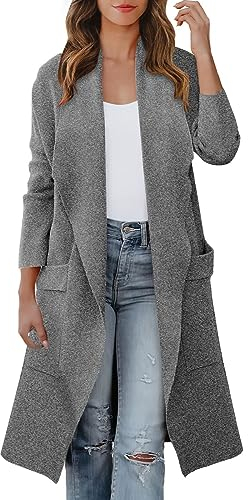 FNKDOR 2023 Nuovo Giacca invernale da donna Trench Lungo Cappotto di lana Cappotto Cardigan Autunno Primavera Giacca Giacca Antivento, grigio scuro, L