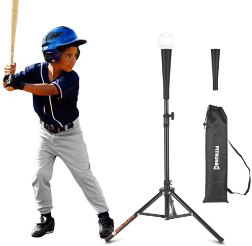 Pitrungo Baseball Tee Softball Tee Batting Tee for Hitting Practice T Ball Set tee Ball Stand for Kids Toddles 5-12 Years Adjustable Tee Height 24''-37'' Portable W/Carry Bag for Outdoor Indoor