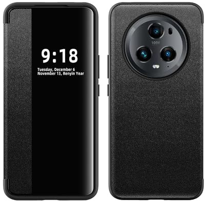 ZORSOME Schutzhülle für Honor Magic 5 Pro Smart Clear View, ultradünn, Leder, Flip Schutzhülle für Honor Magic 5 Pro, Schwarz