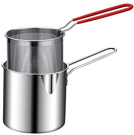 Luntfeiy Olla para freír de acero inoxidable, tempura, patatas fritas, freidora, olla para freír, colador con colador, pollo, sartenes, herramientas de cocina
