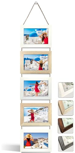 NEOWS Fotorahmen für Mehrere Fotos Querformat 5 Bilder 10x15 cm Zweifarbig | Bilderrahmen Collage | Bilderrahmen Mehrere Bilder | Wanddeko Bilderrahmenset zum Aufhängen | Mehrfach Bilderrahmen für Wand