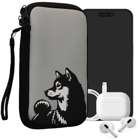 kwmobile Neoprenfodral för smartphone, storlek L – 6,5 tum – stötdämpande fodral – skyddande telefonväska – Shiba Inu hund svart/vit/grå
