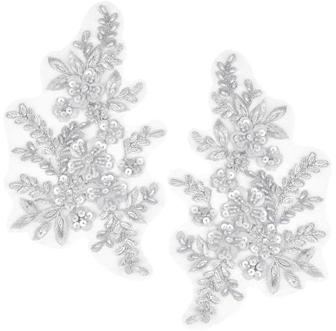 GORGECRAFT 3D-Pailletten-Perlen Bestickte Spitzen-Applikation Blumen Blätter Zum Aufnähen Besatzflicken Glitzerperlen Blumenkragen Stoff Bastel-Dekoration Flicken Zum Nähen von Kleiderhosen Weiß