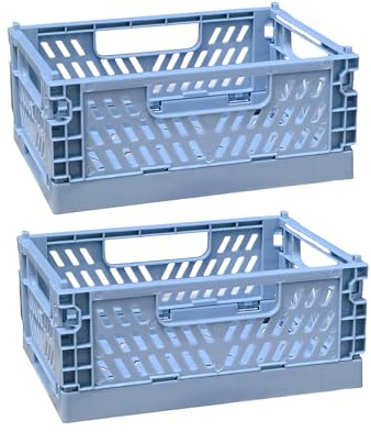 EURXLQ 2Pcs Caja Plegable Plastico Cajas Organizadoras Caja de Almacenamiento Portátil Adecuado para Oficinas, Cocinas, Baños, Habitaciones Almacenaje Plegables de Plástico (Azul, 20×15×9 cm)