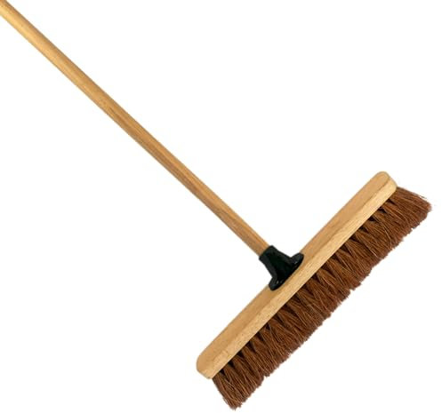 18-Inch Wide Coco Broom with Wooden Handle - Soft Bristle Indoor Sweeping Broom for Home, Kitchen, Hardwood Floors - Natural Coconut Fibre Bristles - Eco-Friendly Floor Brush