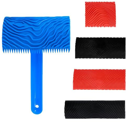 Kit d'outils de grain de bois de 5 pièces, outil de peinture à motif de bois, pinceau à rouleau de structure murale pour la décoration murale à faire soi-même