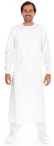 1 Stück Hygostar Ärmelschürze | TPU, weiß, B: 90cm, L: 140cm, Wasserdicht Langarm Schürze, Arbeitsschürze, Metzgerschürze
