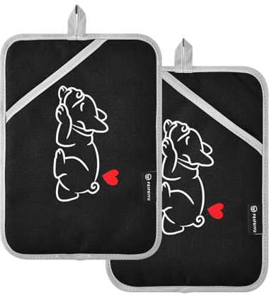 Pet Line Art - Set di 2 presine a forma di cuore, resistenti al calore, per cucina