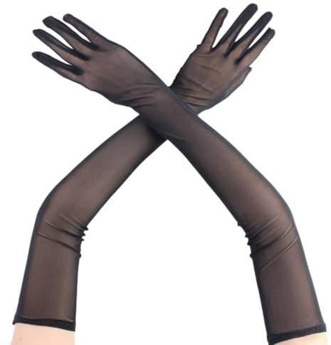 VILITI Long Black Mesh Gloves - Super Long Tulle Opera Gloves for Women