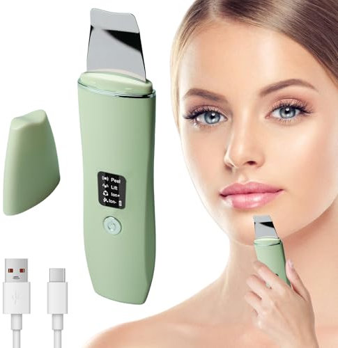 WIYETY Skin Scrubber - Dispositivo esfoliante ad ultrasuoni, per la pulizia dei punti neri, Face Skin Spatula, ricarica TypeC, detergente per pori per la pulizia profonda della pelle (verde)