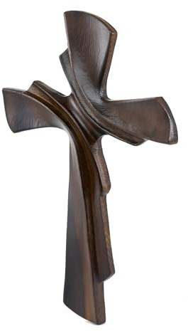 DAICAT - Hand-Carved Wooden Cross 9.8” – Christian Wall Decor for Easter, Baptism Gift, Unique Religious Gift for Mom, Sister, Teen Boy (No 1)
