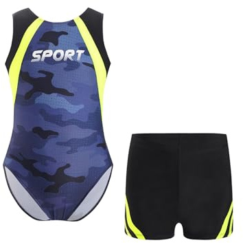 HULIJA Jungen Gymanstikanzug Ärmellos Ballett Trikot mit Kurze Shorts Set Gymnastik Leotard Kurz Hose Turnanzug Ballettbody Wettbewerb Dunkelgrau 134-140