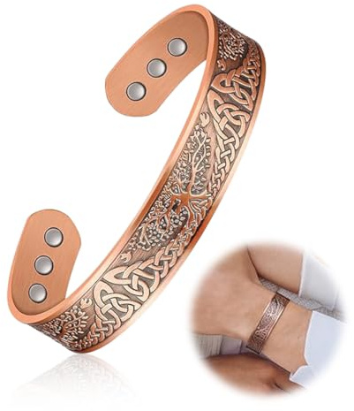 MWUMRCM Bracelet magnétique en cuivre avec 6 aimants - Bracelet réglable en cuivre massif avec motif arbre pour homme et femme